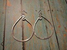 Handmade Hammered Rustic Non-Tarnish Silver Teardrop Dangle Women's Earrings picture