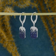 1.70 Ct Round Cut Natural Sapphire Diamond Drop 14K  Solid White Gold Earring picture