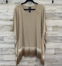 Chicos Travelers Fringe Poncho Top Womens Canella Tan Blouse Boho L XL NWT picture