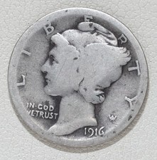 1916 (P) Mercury Silver Dime 10c Coin /Q45 picture