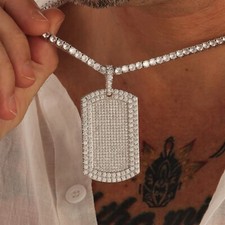 T & C Town Country Mens White Gold plated 5.00 CT Moissanite Dog Tag Pendant picture
