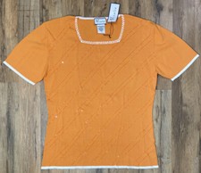 Vitalia Orange Beaded Knit Short Sleeve Top Size 2xl NWT Blouse Square Neck 2x picture