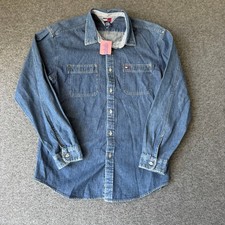 VTG Tommy Hilfiger Boys Denim Button Down Shirt XL Blue Cotton Long Sleeve NWOT picture