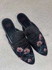 Amanda Gregory Italy Fabric Slides Womens Size 41 U.S. 9.5 B Black Embroidered picture