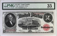 Legal Tender, $2 1917 Large Size Fr# 60 S/N E15226929A PMG 35 picture