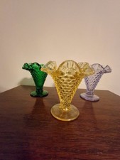 LOT of 3 HTF Fenton Hobnail Glass Vases Small picture