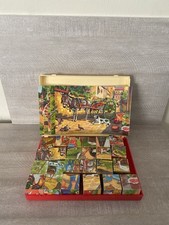 Vintage German Wooden Cube Puzzle Farm Animals Donkey Cart picture