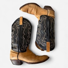 Vintage J. Chisholm two tone tan & black cowboy boots, handcrafted, men's 8.5 D picture
