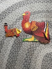 Two Vintage Diecut Honeycomb Tissue Table Turkey Thanksgiving Decorations picture