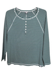 T by Talbots Modal Blend Wimbledon Stripe Seam Detail Green Henley Shirt  XL picture