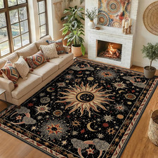 Vacuum-Friendly, 8X10 Washable Area Rug, Black Gold Beige Red picture