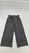 Zara Pants Womens XS Gray Plaid Paperbag Wide Leg Crop Elastic Waist Casual picture