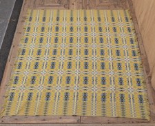 Vintage Antique Mid Century Blue & Yellow Wool Welsh Blanket picture
