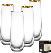 Champagne Flutes Set of 4, Gold Rimmed Champagne Glasses 9 OZ Hand Blown Elegant picture