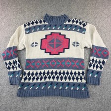Nuovo Vintage Southwestern Knit Sweater Mock Neck Ramie Cotton Blue Pink Large picture