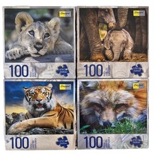 Lot 4 100 Piece Jigsaw Puzzle Tiger Fox Lion Elephant Kids Toys Animals Camp picture