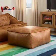 Unique Ottoman Moroccan Footstool Pouffe Genuine Leather Brown Unstuffed picture