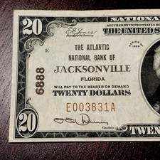 1929 $20 National Currency Banknote JACKSONVILLE, Florida. ALMOST UNC picture
