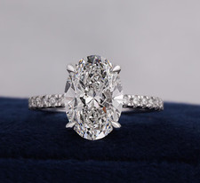 Lab Grown Diamond 3.30Ct Oval F/VS2 Hidden Halo Engagement Ring 14K White Gold picture