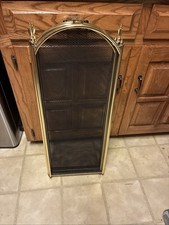 Vintage Brass  Finish Arched Fireplace   4 Panel Screen With Patina picture