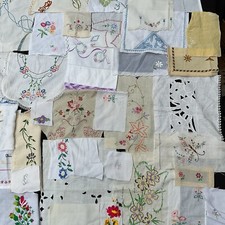 Handstitched Embroidered Fabric Scraps Hankie Slow Stitch Junk Journal Vintage picture