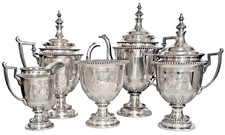 Antique Victorian Era Reed & Barton #1929 5 piece Silverplate Tea Set, c.1860s picture