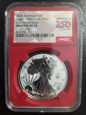 2026 ASCENSION REVERSE PROOF SILVER EAGLE 40TH ANNIVERSARY PRIVY NGC PF70 FDOI  picture