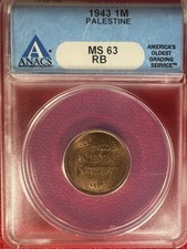 Palestine 1 Mil 1943 ANACS MS 63RB picture