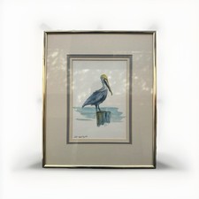 Original Watercolor Painting Florida Artist Pat Applegate “Pelican On post” picture
