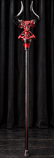Handmade Halloween Red & Black Devil Head Horned Cane Staff Costume Prop picture