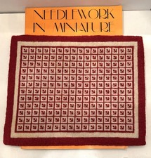 Dollhouse miniature artisan designed and needlepointed rug+book, signed, 1:12 picture
