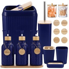 Xlhomo Navy Blue Bathroom Accessories Set 17Pcs Bathroom Set Trash Can 3Pcs picture