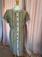 Vintage 1940s 50s knitted striped wool midi dress with buttons approx 12 picture