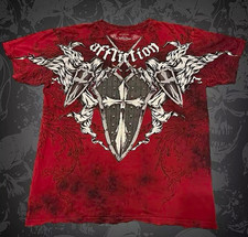 Affliction Men's Red Cotton Jersey Skull Graphic Crew Neck T-Shirt Short L picture