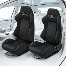 2Pcs Universal Car Racing Seats Reclinable Bucket Seats Black Suede with Slider picture