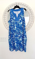NWT Caribbean Joe Blue MultiColor Stretch Shift Dress -Pockets $64 UPF 30+   1X picture