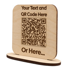 Personalized Wooden QR Code Sign With Stand Custom Text Business Table Display picture