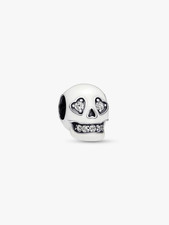 Pandora 792811C Sparkling Skull Halloween Charm Glow In Dark Heart Eyes W/Box picture