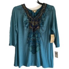 energe world wear Women’s Blouse Floral Embroidered Accent Sz 1X NWT $44 picture