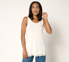 Liberare Women's Top Sz L Knit Tank Crochet Hem White A704050 picture