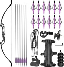 Archery Recurve Bow and Arrows Set 57 in Takedown Bow 12Pcs 30“ Fiberglass Arrow picture
