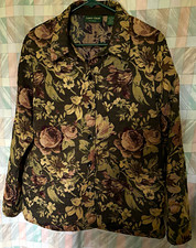 Lemon Grass Studio Brocade Shirt Jacket Large Brown Green Burgundy Shacket RN 88 picture