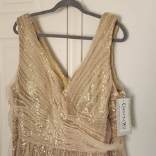 ✨️NWT Christina Wu Style 22754 Champagne Tulle Gold Sequin Dress Sz 28 picture