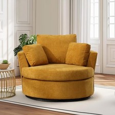 42'' Swivel Barrel Chair Comfy Chenille Circular Single Sofa with 3 Pillows picture