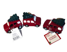 T J Maxx Merry & Bright 3 Red Ceramic Station Wagon w/Tree Ornament Light Up picture