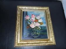 Antique Signed oil painting 11 x14 original MR striking floral still fab frame  picture