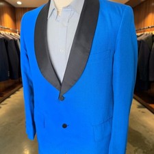 Bespoke Shawl Collar Dinner Jacket 41r Full Canvas Vintage 70s Blue Poly Wool 40 picture