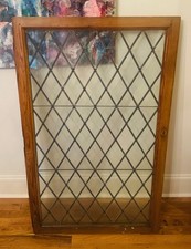 Antique Leaded Glass Door Window Panel Architectural Salvage w Diamond Pattern picture