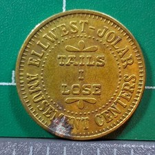 Vintage Elwest-Jolar Amusement Centers Toy Gift Heads/Tails Brass Coin picture