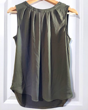 Ann Taylor Women's Solid Green Round Neck Sleeveless Pleated Pullover Blouse XS picture